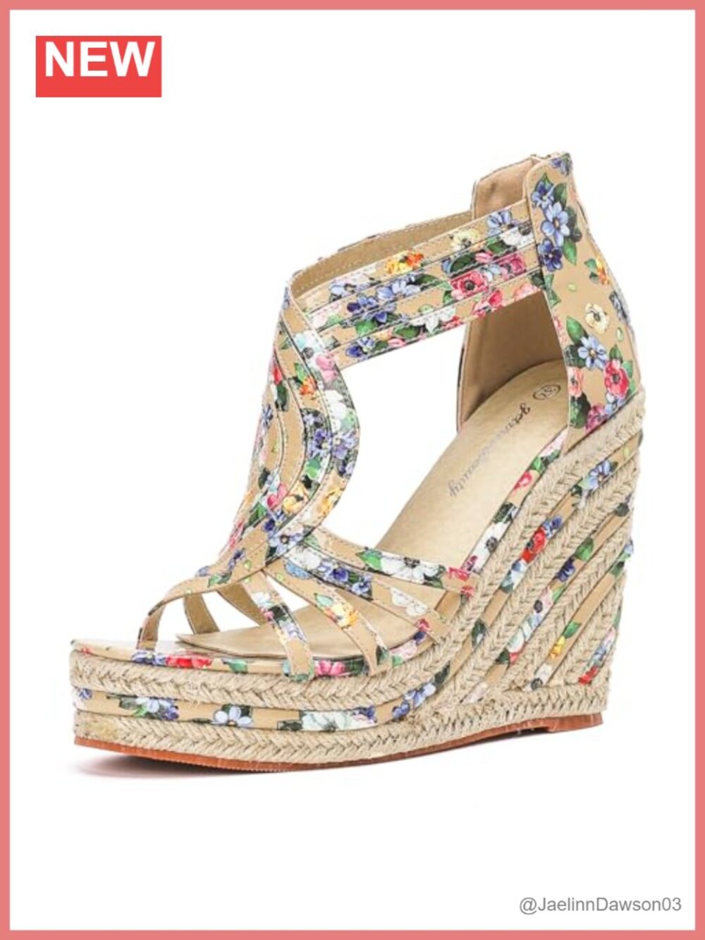 Women's Espadrille Wedge Sandals Floral T-Strap Ankle Zip Platform Peep Toe